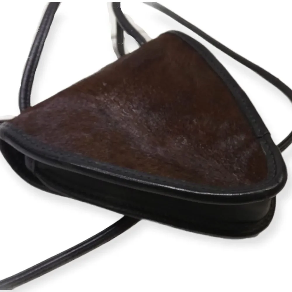 ZIPPI Black/Brown/White‎ Leather & Calf-Hair Triangle Handbag